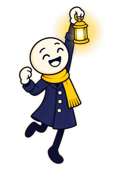 The Lantern Keeper cheering with the lantern held high