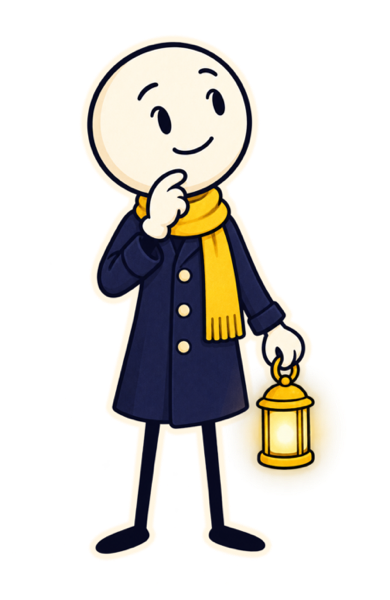 The Lantern Keeper thinking, hand on chin